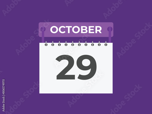 October  29 calendar reminder. 29 October  daily calendar icon template. Calendar 29 October  icon Design template. Vector illustration

