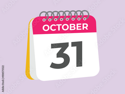 October  31 calendar reminder. 31 October  daily calendar icon template. Calendar 31 October  icon Design template. Vector illustration
