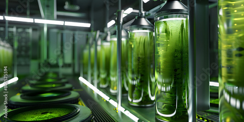 Microalgae cultivation advanced biotechnology innovative energy solutions sustainable biofuels eco friendly resources Created.  photo