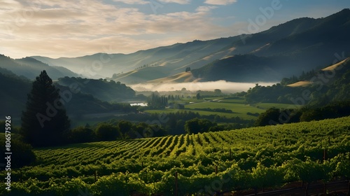 Beautiful panoramic view of vineyards in the countryside.