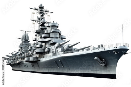 The Titan of the Seas: A Grand Warship Brimming With Lethal Arsenal on White or PNG Transparent Background. photo