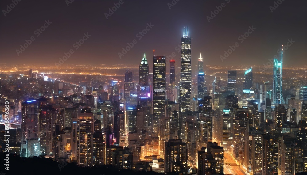 Illuminated Nighttime Cityscape With Colorful Cit  2