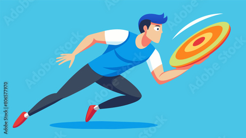 A solo player focused and determined their eyes locked on their target as they release their frisbee.. Vector illustration