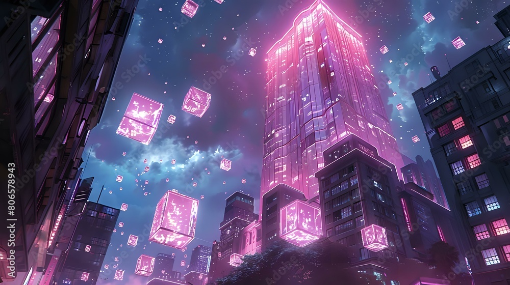 Obraz premium Futuristic Architecture: Twisting Tower in Night Sky