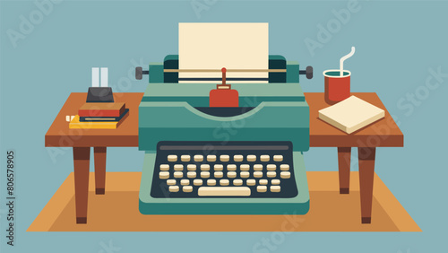 A writers desk adorned with a vintage typewriter its faded keys bearing the imprint of countless stories and poems.. Vector illustration