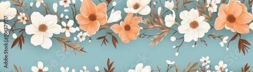 Seamless pattern with flowers and leaves