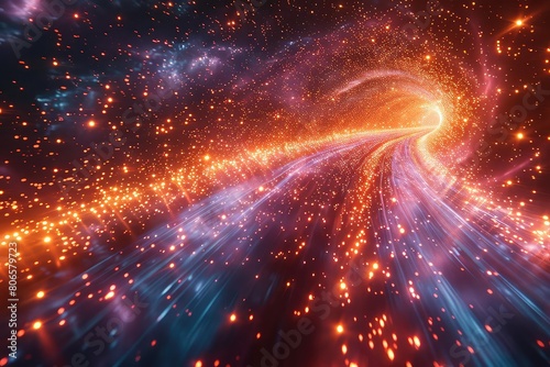 An epic journey through a wormhole. The vibrant colors of the nebula and the stars create a mesmerizing scene.