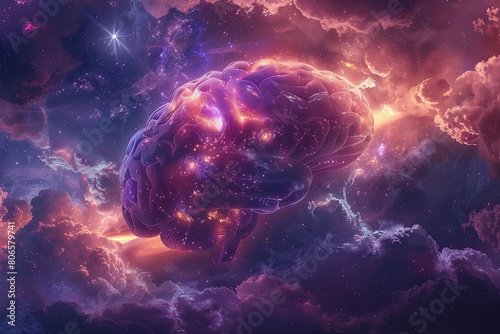 A human brain blended with a cosmic nebula.