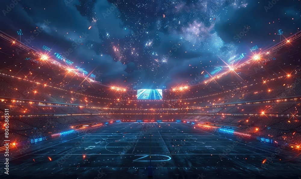 Create a digital painting of a futuristic football stadium