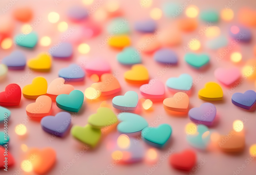 Colorful Heart with Bokeh light on a Pale Background Colorful Heart with Bokeh light on a Pale Background