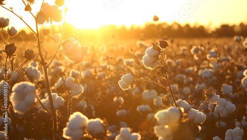 cotton field at sunrise in morning ,light , sunset, sunrise , agricultural crop ,Fabric, cotton harvest season, sunlight, environmental activism, beautiful background, cotton buds,landscape ,farming 