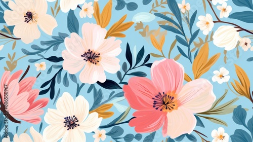 Pretty painted flowers   seamless background