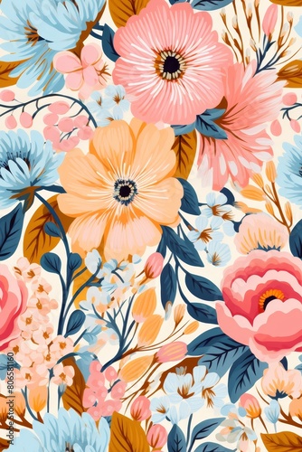Pretty painted flowers   seamless background