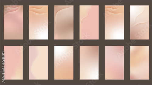 Nude gradient. Pastel nude background set, modern gradient vector design. Trendy screen.