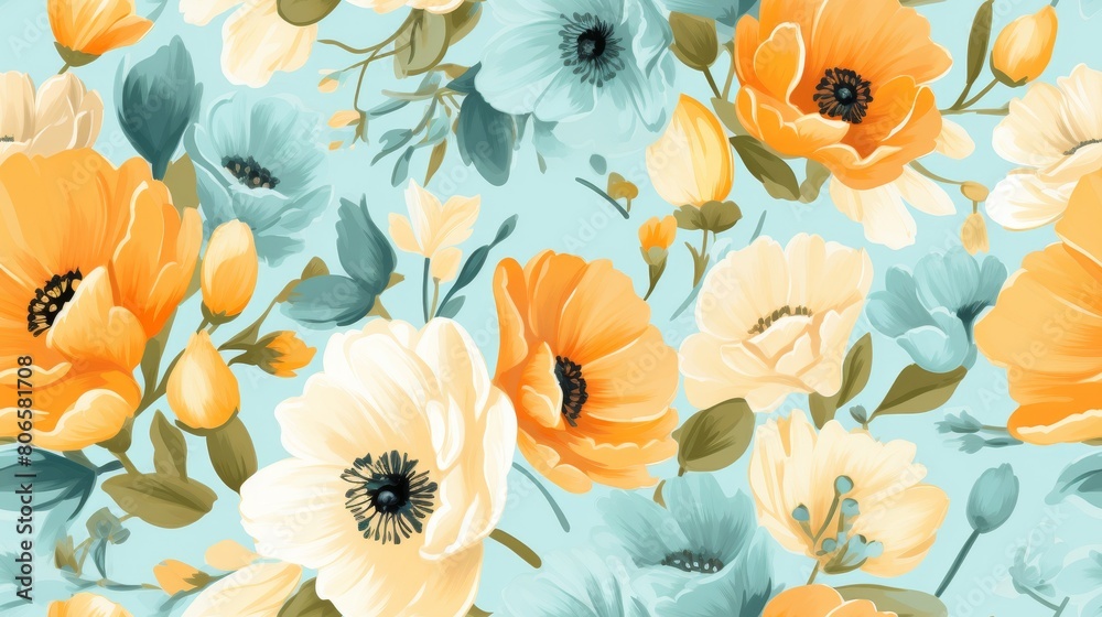 Pretty painted flowers ~ seamless background