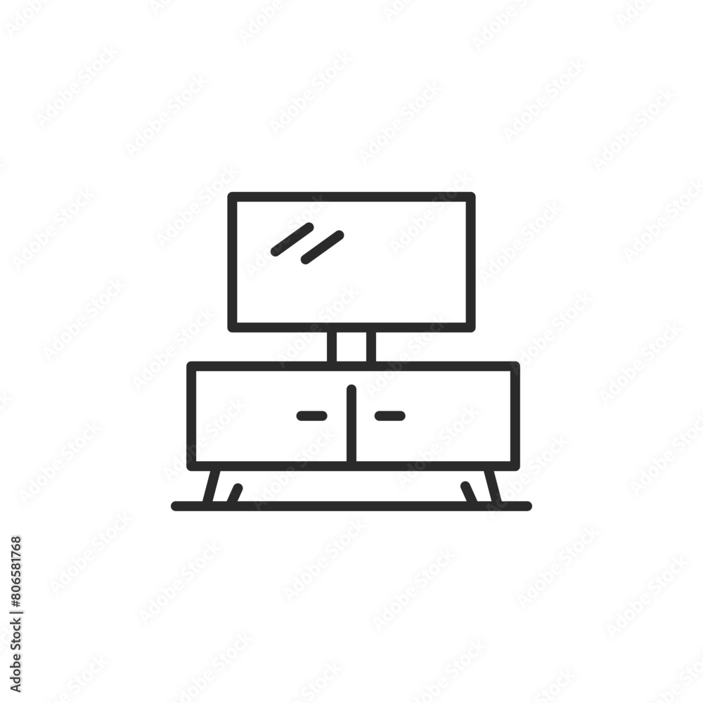 TV stand icon. Simple modern TV stand icon ideal for interior design applications and entertainment themed graphics. Illustrates a sleek television stand with storage compartments. Vector illustration TV stand icon. Simple modern TV stand icon ideal for interior design applications and entertainment themed graphics. Illustrates a sleek television stand with storage compartments. Vector illustration