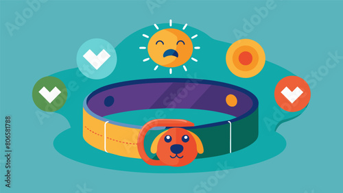 Going beyond just tracking steps this collar monitors stress levels and mood to ensure your pets optimal emotional health.. Vector illustration