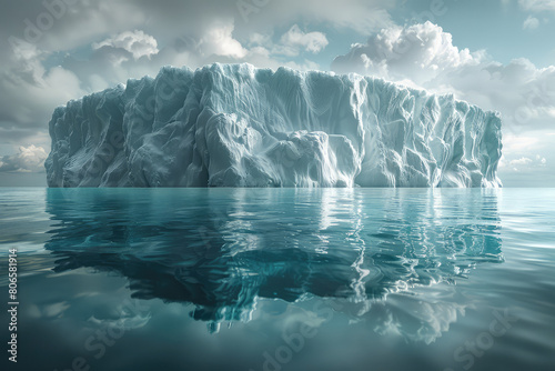Ultrarealistic photo of an iceberg floating in the ocean. Created with Ai