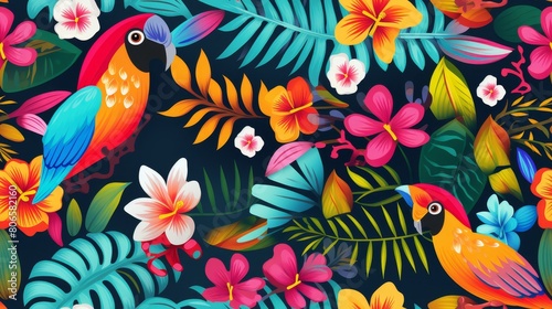 Pattern of a tropical artwork  with multicolored