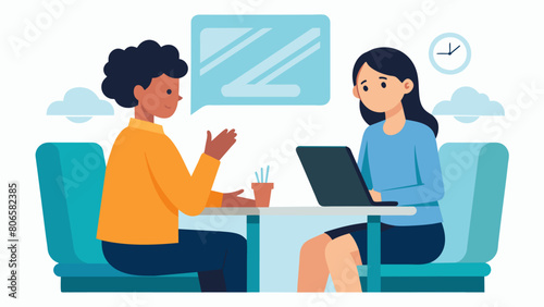 A counselor sitting across from a worried student explaining the steps of the appeal process.. Vector illustration