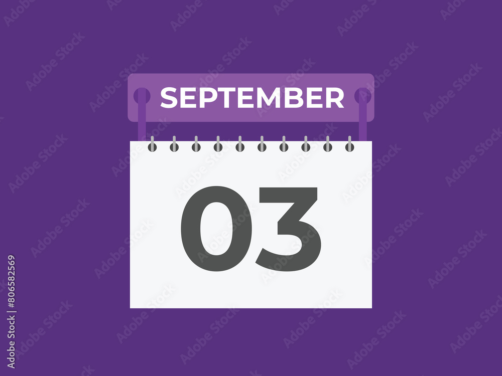 September 3 calendar reminder. 3 September daily calendar icon template. Calendar 3 September icon Design template. Vector illustration
September 3 calendar reminder. 3 September daily calendar icon template. Calendar 3 September icon Design template. Vector illustration