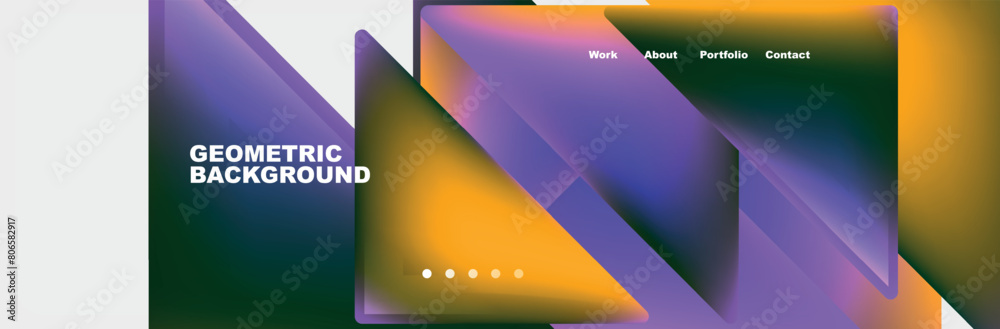Vibrant geometric background featuring purple and yellow triangles on a white canvas. The colorfulness of the liquid violet and magenta triangles creates a bold and modern design