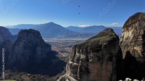 Meteora mountains and cliffs with Christian Orthodox monasteries in region of Thessaly in Greece, Europe. photo