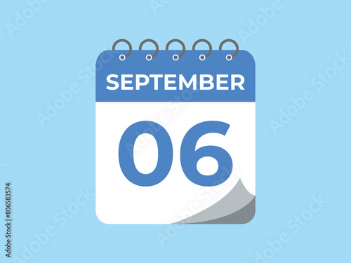 September  6 calendar reminder. 6 September  daily calendar icon template. Calendar 6 September  icon Design template. Vector illustration
