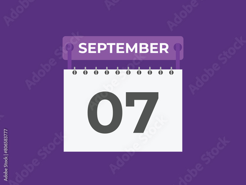 September 7 calendar reminder. 7 September daily calendar icon template. Calendar 7 September icon Design template. Vector illustration 