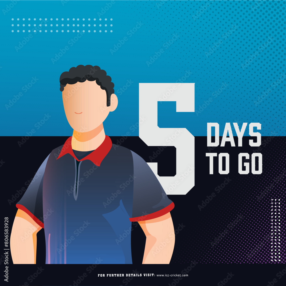 T20 cricket match to start from 5 days left based poster design with USA cricketer player character in national jersey. T20 cricket match to start from 5 days left based poster design with USA cricketer player character in national jersey.