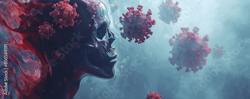 Virus representation with a human skull shape
