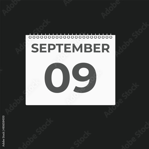 September 9 calendar reminder. 9 September daily calendar icon template. Calendar 9 September icon Design template. Vector illustration 