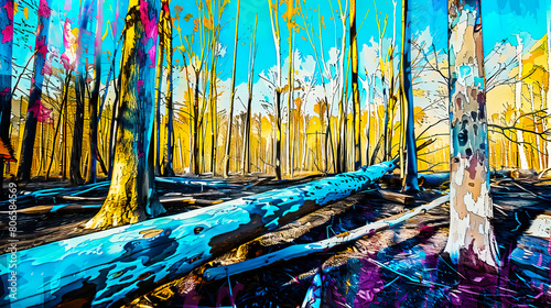 Vibrant digital art forest scene