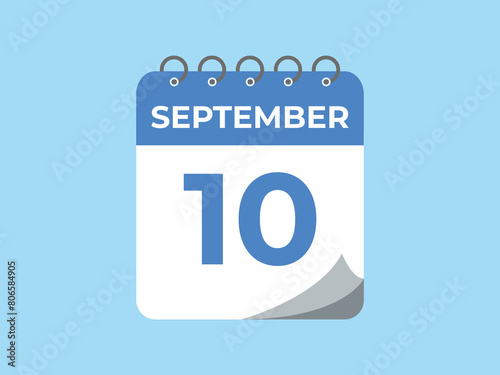 September  10 calendar reminder. 10 September  daily calendar icon template. Calendar 10 September  icon Design template. Vector illustration
