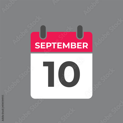 September 10 calendar reminder. 10 September daily calendar icon template. Calendar 10 September icon Design template. Vector illustration 