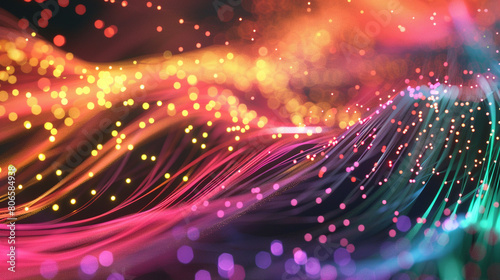 A surreal network of colorful, glowing fibers representing data communication in a digital realm.