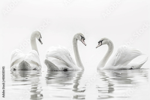 Three serene swans floating gracefully