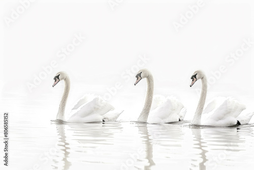 Three serene swans floating gracefully