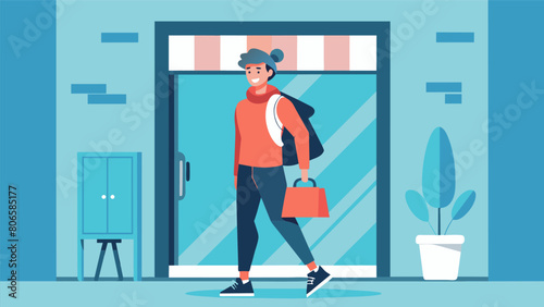 You leave the store feeling comfortable and stylish in your new workout attire ready to hit the gym in style.. Vector illustration