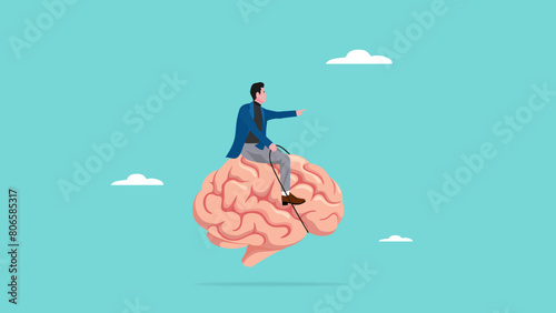 recognize thoughts or emotions, creativity or emotional intelligence, Critical thinking in dealing with various situations, growth mindset concept, businessman riding the human brain control the mind
