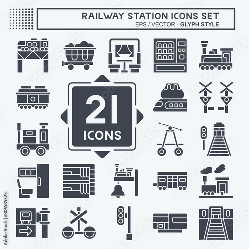 Icon Set Railway Station. related to Train Station symbol. glyph style. simple design illustration