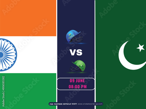 T20 Cricket Match Between India VS Pakistan Team on 9th June, Social Media Poster Design in National Flag Color.