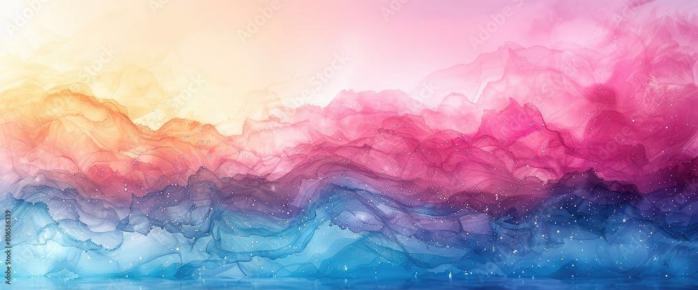 Abstract watercolor background with blurred foggy hills. Created with Ai