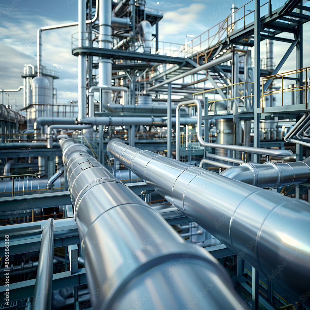 Pipeline and pipe rack of petroleum, chemical, hydrogen or ammonia industrial plant. Industrial zone Pipeline and pipe rack of petroleum, chemical, hydrogen or ammonia industrial plant. Industrial zone