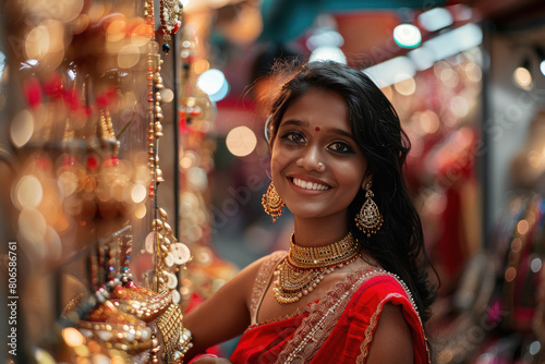 beautiful india woman smiling wearing gold jewelry © Niks Ads