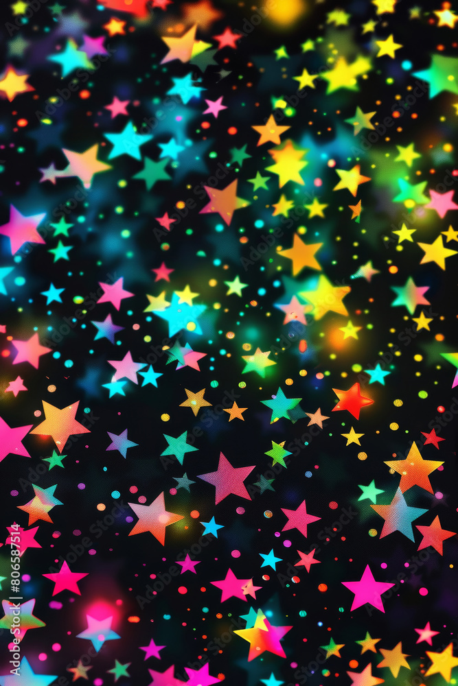 Glowing Neon Stars, Colorful Seamless Background
