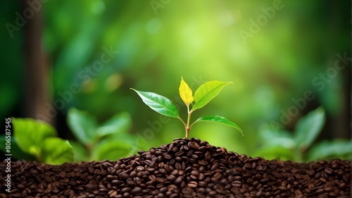 The idea of Growth Trees Background of coffee bean seedlings in nature Gorgeous green