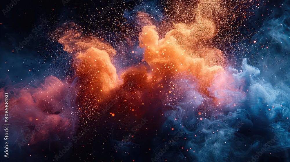 Colorful red and blue smoke on a black background Copy space