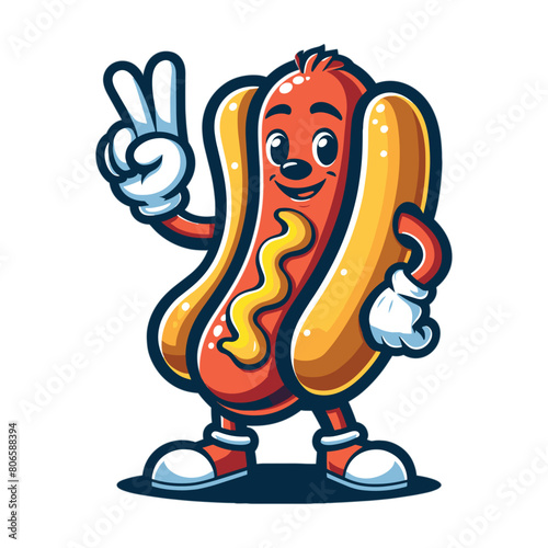 Hotdog mascot design waving hand vector illustration