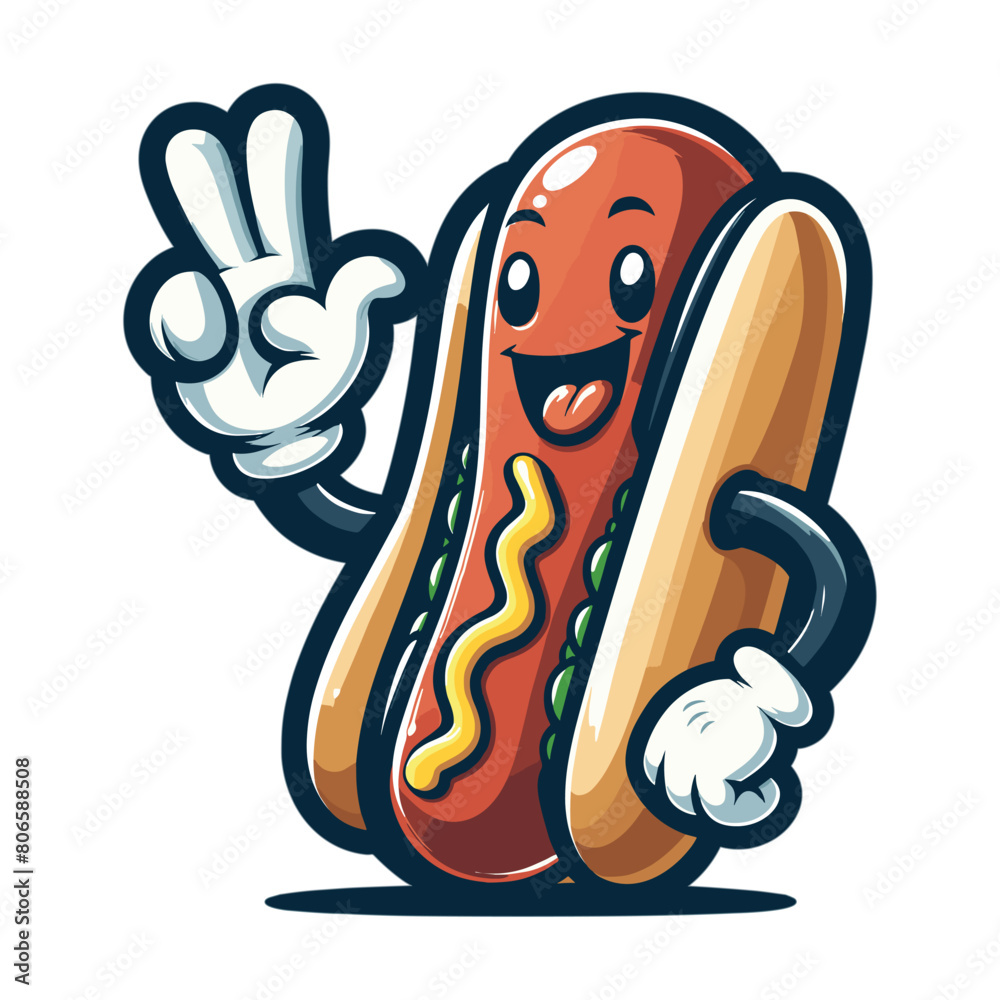 Hotdog mascot design waving hand vector illustration
